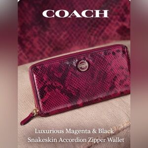 Coach Snakeskin Accordion Zip Wallet – Magenta & Black